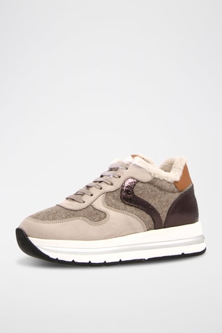 Leren Gevoerde Sneakers - Grijs en Beige