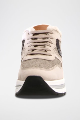 Leren Gevoerde Sneakers - Grijs en Beige