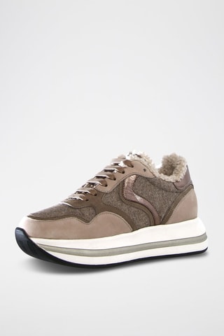 Zapatillas de piel y lana forradas. Gris y beige
