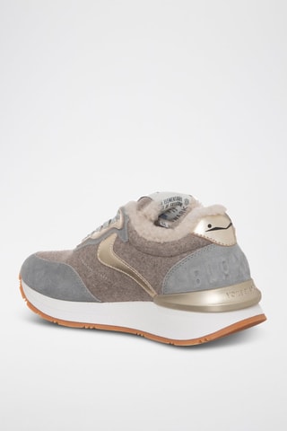 Gevoerde Leren en Wollen Sneakers - Grijs en Beige