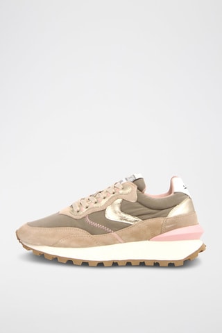 Leren Sneakers Qwark - Beige en Donkergrijs