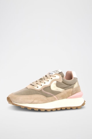 Leren Sneakers Qwark - Beige en Donkergrijs