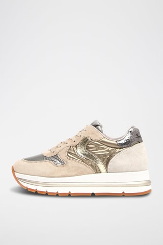 Zapatillas de piel con plataforma - Beige