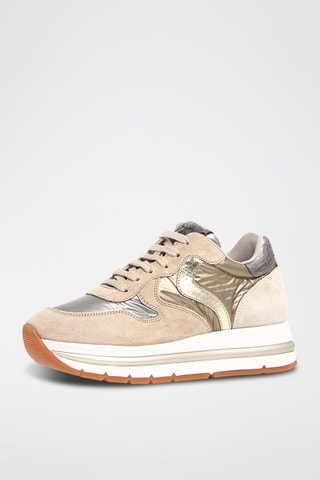 Zapatillas de piel con plataforma - Beige