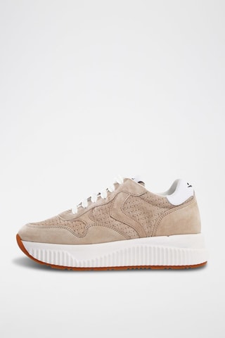 Zapatillas de nobuk con plataforma - Beige