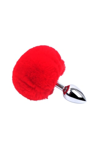 Plug anal com pompom Vermelho e prateado - 14 cm