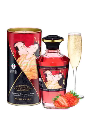 Verwarmende Eetbare Olie - 
Aardbei en Mousserende Wijn - 100 ml