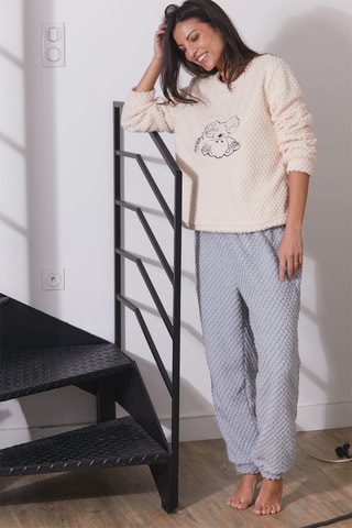 Pigiama in pile Fola - Ecrù e grigio chiaro