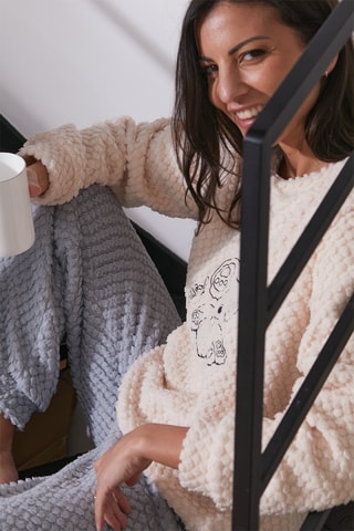 Pigiama in pile Fola - Ecrù e grigio chiaro