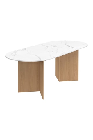 Mesa de comedor extensible Gabin efecto mármol blanco y patas de diseño 160-200 cm