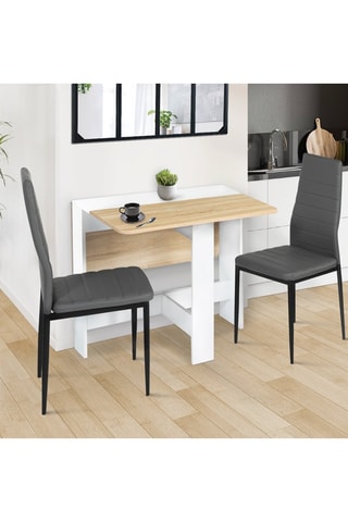 Mesa de comedor cuadrada desplegable Edi madera y blanco