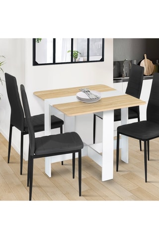 Mesa de comedor cuadrada desplegable Edi madera y blanco