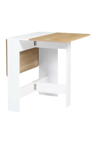 Mesa de comedor cuadrada desplegable Edi madera y blanco