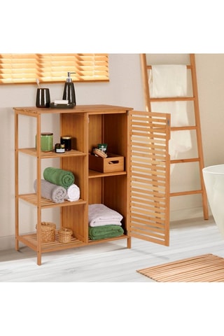Mueble de cuarto de baño Maya con 1 puerta de bambú y estantería lateral
