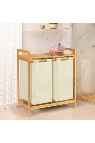 Cesto doble para la ropa Maya de bambú beige