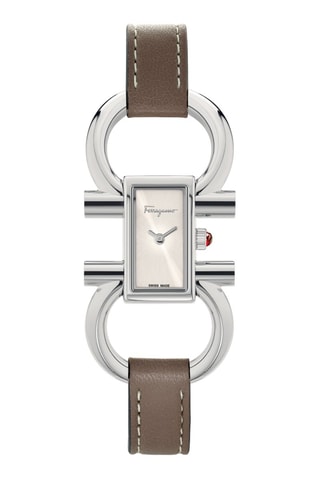 Relógio de quartzo em couro - Castanho e prateado