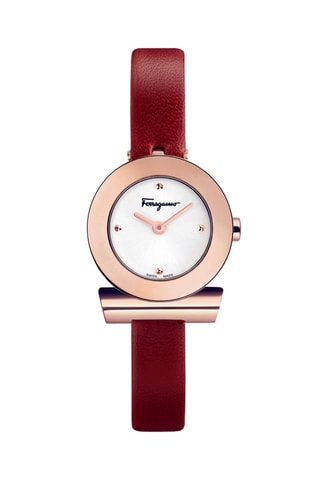 Montre à quartz en cuir Fabriquée en suisse - Rouge et doré