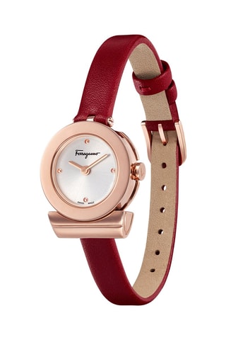 Montre à quartz en cuir Fabriquée en suisse - Rouge et doré