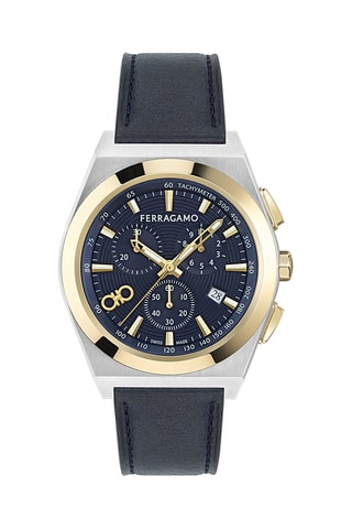 Montre à quartz en cuir de veau - Tachymètre et chronographe - Noir et doré