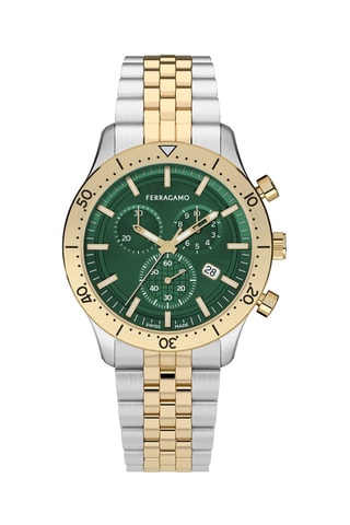 Relógio de quartzo em aço - Cronógrafo - Prateado e dourado