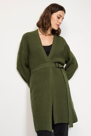 Cardigan lungo in misto cashmere - Kaki