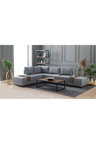 Canapé d'angle gauche convertible Fly - Gris et imitation noyer - 4 places