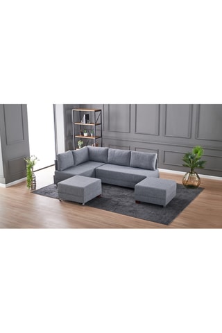 Canapé d'angle gauche convertible Fly - Gris et imitation noyer - 4 places