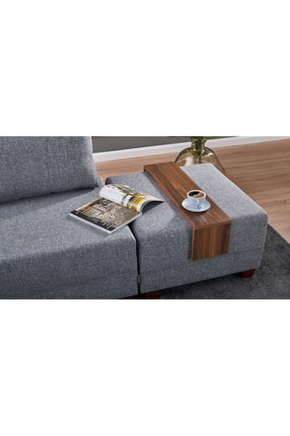 Canapé d'angle gauche convertible Fly - Gris et imitation noyer - 4 places