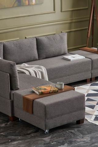 Canapé d'angle gauche convertible Fly Marron et imitation noyer - 4 places - Couchage 140 x 190 cm