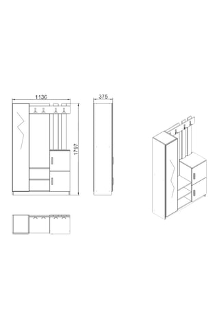 Vestiaire d'entrée 3 portes - 113,6 x 37,5 x 179,7 cm