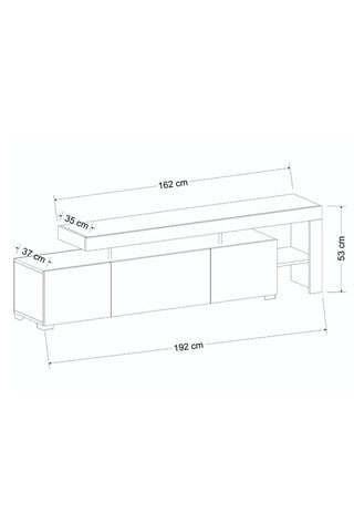 Meuble TV Beliz 2 portes et abattant - 192 x 53 x 37 cm