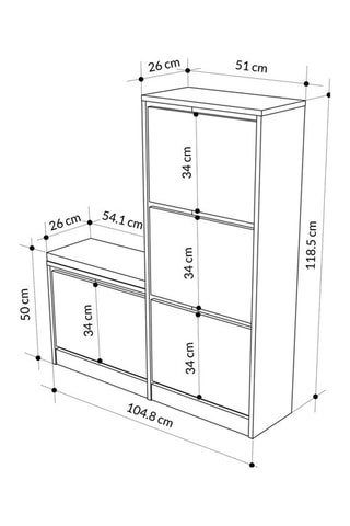 Meuble à chaussures 4 abattants  - 105 x 119 x 26 cm