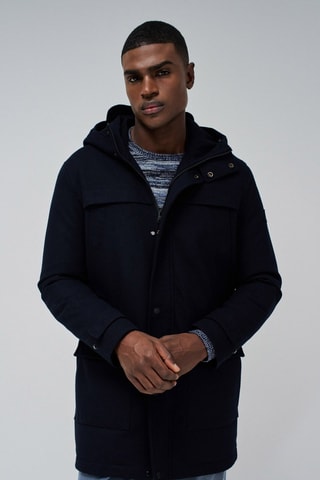 Parka regular en laine à capuche - Noir
