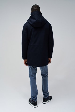 Parka regular en laine à capuche - Noir