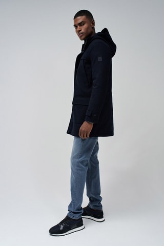 Parka regular en laine à capuche - Noir