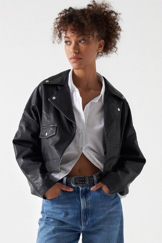 Veste biker en cuir - Noir