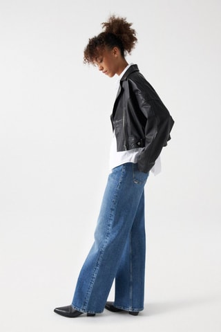 Veste biker en cuir - Noir