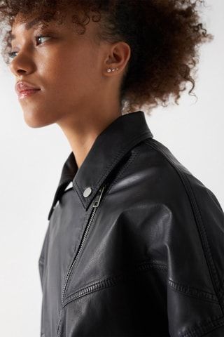 Veste biker en cuir - Noir