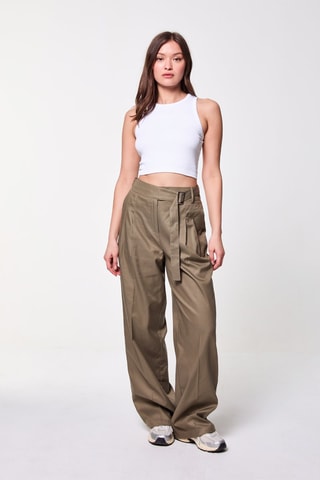 Pantalón wide leg de tiro alto - Caqui oscuro