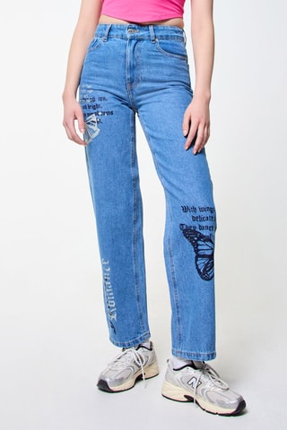 Vaquero recto de tiro alto - Azul denim