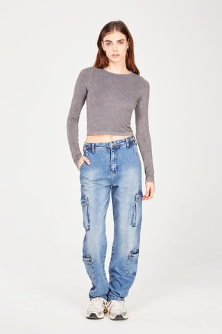 Vaquero cargo de tiro alto - Azul denim