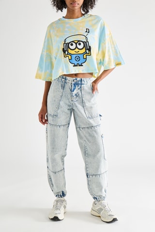 Camiseta cropped tie-dye Los Minions - Azul