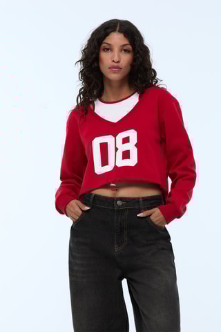 Sudadera efecto doble prenda - Rojo