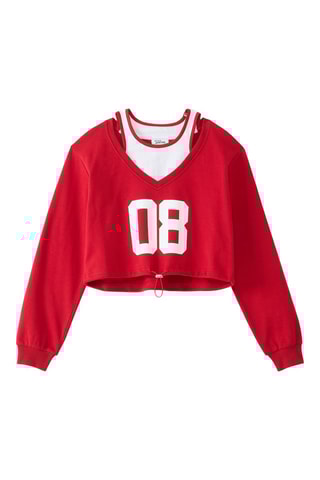 Sudadera efecto doble prenda - Rojo
