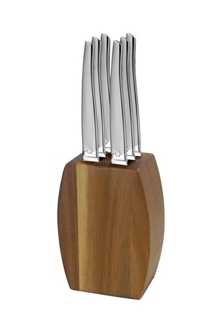 Bloc en bois avec 6 couteaux à steak en acier inoxydable