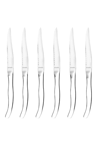 Bloc de 6 couteaux à steak en acier inoxydable et bois d'acacia Virgule