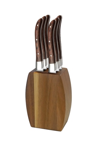 Bloc de 6 pièces en acier inoxydable et bois de pakka