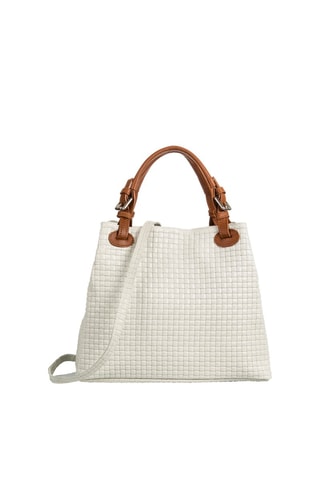 Bolso shopper de piel Emanuela - Blanco y marrón