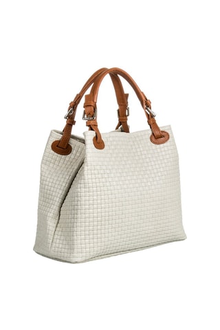 Bolso shopper de piel Emanuela - Blanco y marrón