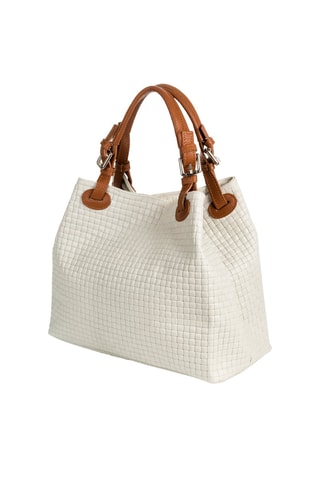 Bolso shopper de piel Emanuela - Blanco y marrón